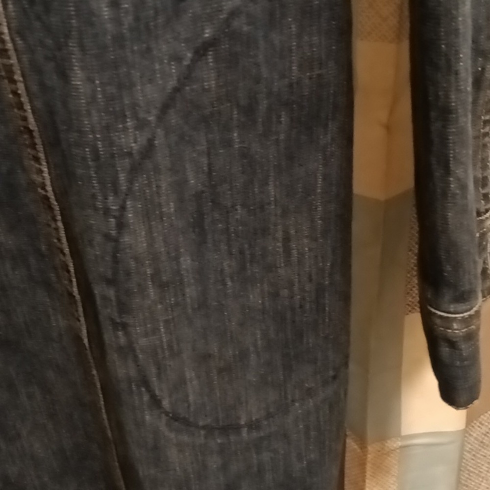 FINAL PRICE NWOT CHICO'S denim l/s dress w front pockets & gold stitching Sz 3 - Picture 7 of 9